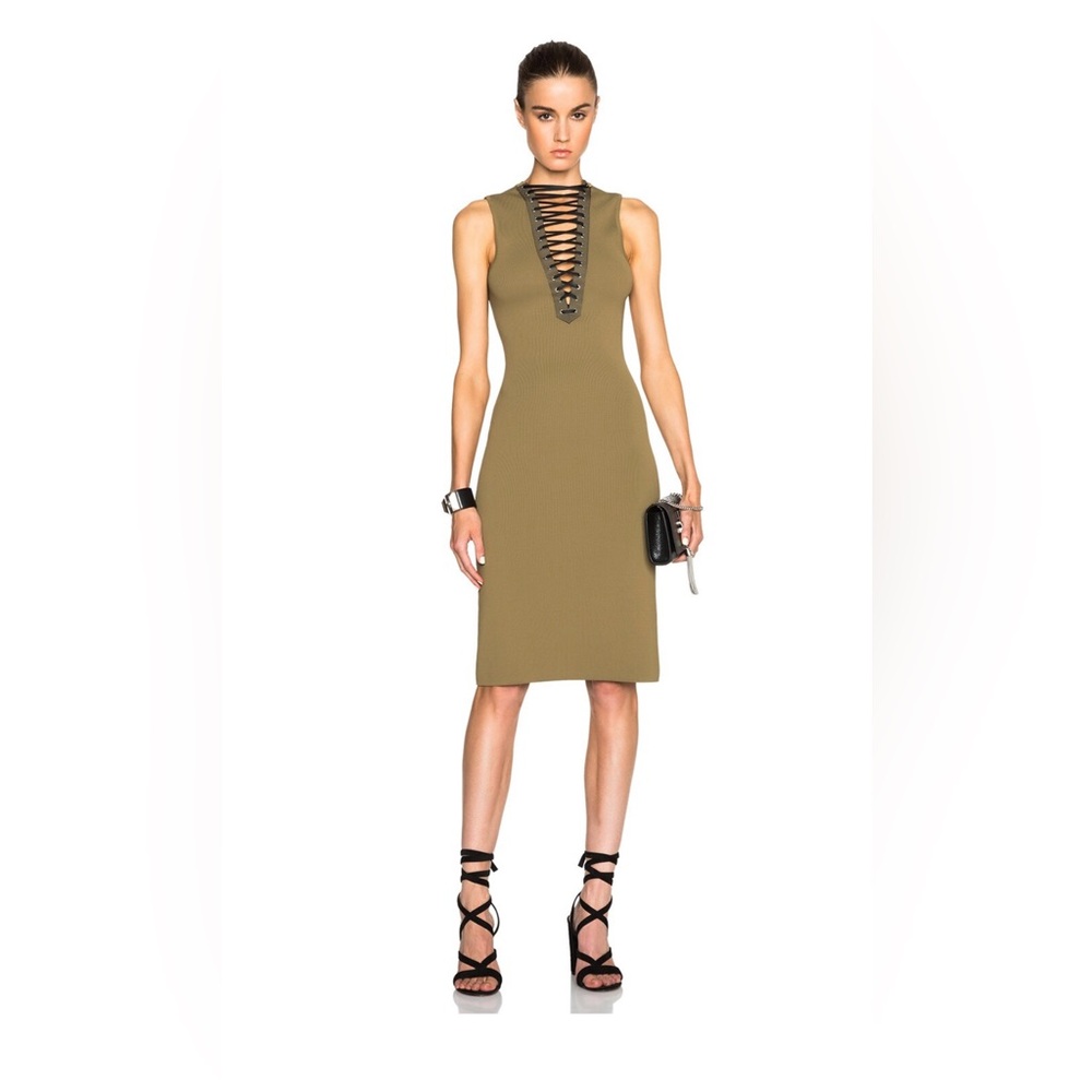 Altuzarra Tiverton knit olive green form fitting dress, lace up, sz S, worn once